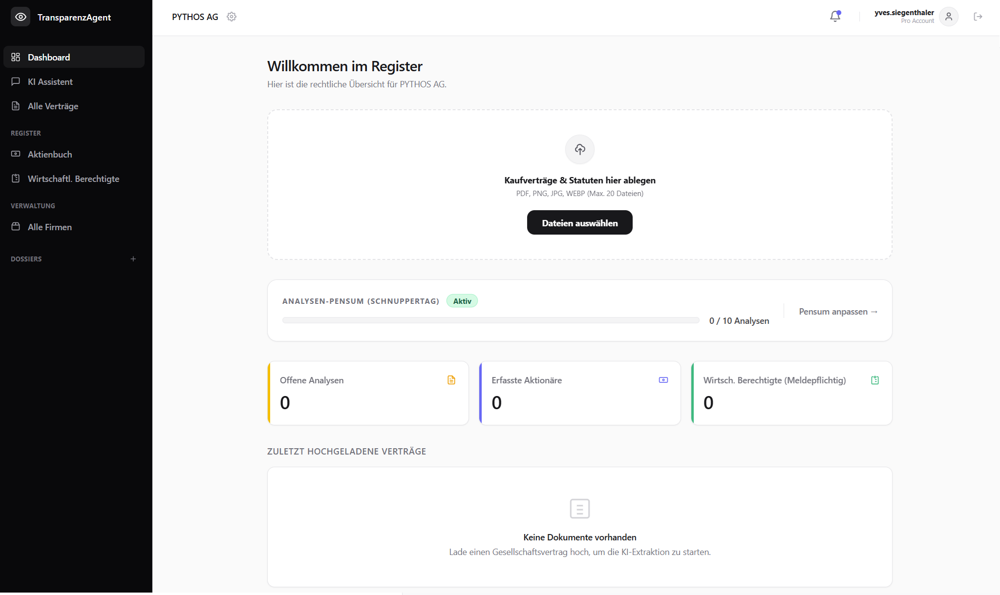 TransparenzAgent Split-Pane Interface: Aktionäre und wirtschaftlich Berechtigte verwalten